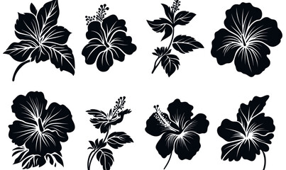 Fototapeta premium Minimalist Tropical Hibiscus Flower Silhouettes for Design Projects