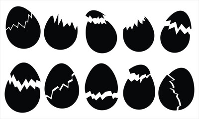 Easter egg icon, vector. Broken Easter egg silhouette symbol elements. Ester eggs shell. Egg shell and egg icon set. Vector illustration. Set of decorated ester eggs vector. Black egg.