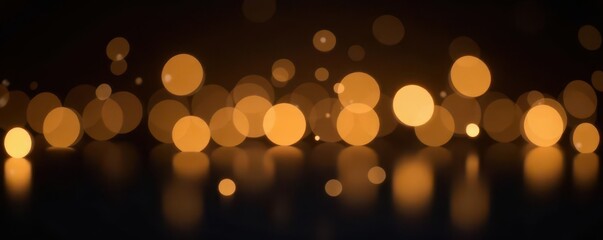 Obraz premium Shimmering gold bokeh lights on black background, digital, depth, gold