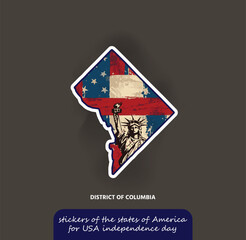 Show your Washington DC pride with this vintage-style sticker featuring the state's outline, the American flag, and the iconic Statue of Liberty!