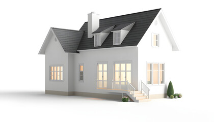 3D rendering of simple house isolated on white background with clipping path. White schematic mass for real estate conceptual , with white tonespng