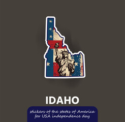Show your Idaho pride with this vintage-style sticker featuring the state's outline, the American flag, and the iconic Statue of Liberty!