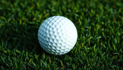 Fototapeta premium A pristine white golf ball rests on a lush green putting surface, tranquility, fairway