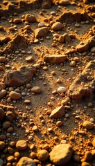 Brown dirt, small stones, patchy ground, dry surface , stone, natural, cracked