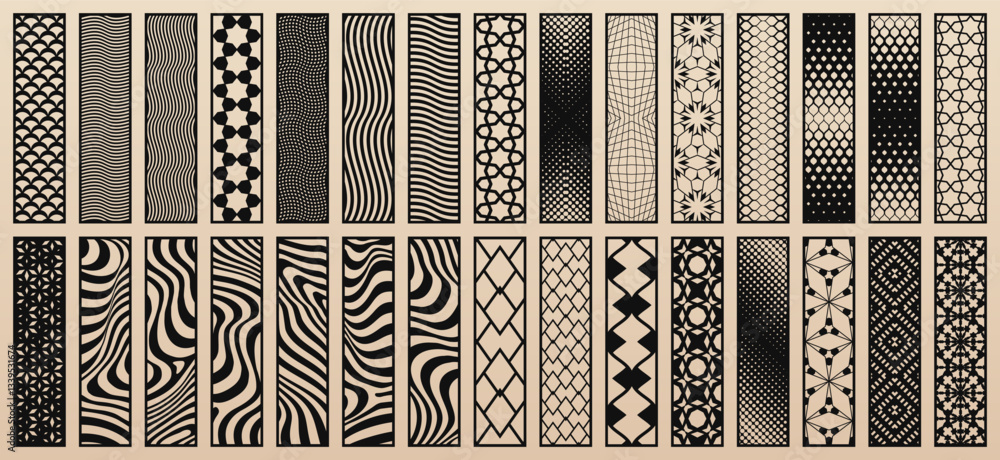 Poster trendy vector collection of 30 templates for laser cut. modern design with abstract geometric patter