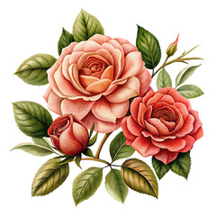 Bouquet of roses isolated on white background