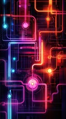 Hydropower renewable efficiency concept, Abstract circuitry design with vibrant colors and intricate patterns.