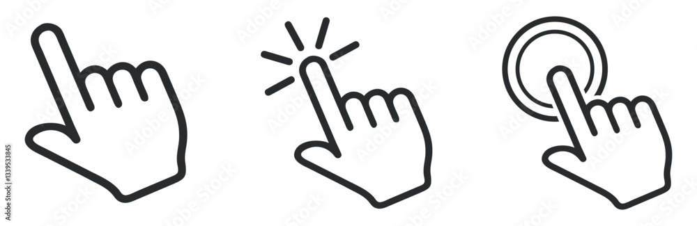 Aufkleber set of hand and mouse cursor icons for clicking, tapping, and selecting in digital environments