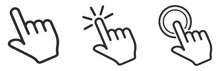 Set of Hand and Mouse Cursor Icons for Clicking, Tapping, and Selecting in Digital Environments