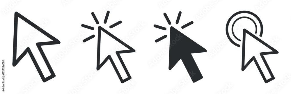 Poster line art illustration of multiple cursor icons, representing clicking, selecting, and interaction in