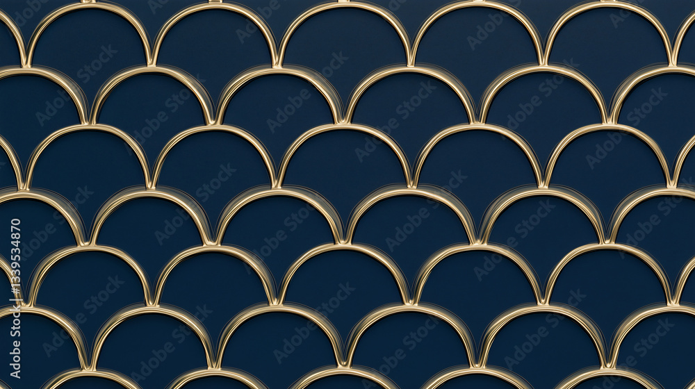 Aufkleber oceanic elegance: a mesmerizing pattern of overlapping, fish-scale-like shapes in a deep ocean blue 