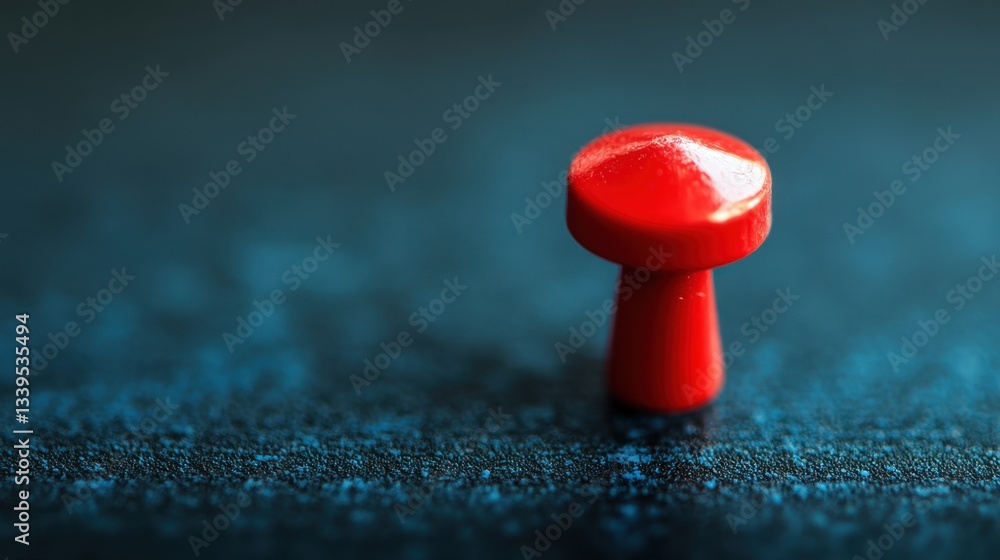 Poster vibrant crimson pushpin on textured azure surface capturing focus and precision in macro detail