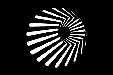 Obraz premium Logo business design, frustum of cone. 3d geometric shape in op art style, minimal vector radial optical art isoalted on black background