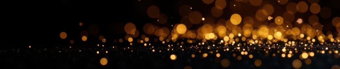 Obraz premium Golden glitter scattered on black background, sparkling effect, golden dust, holiday, vector