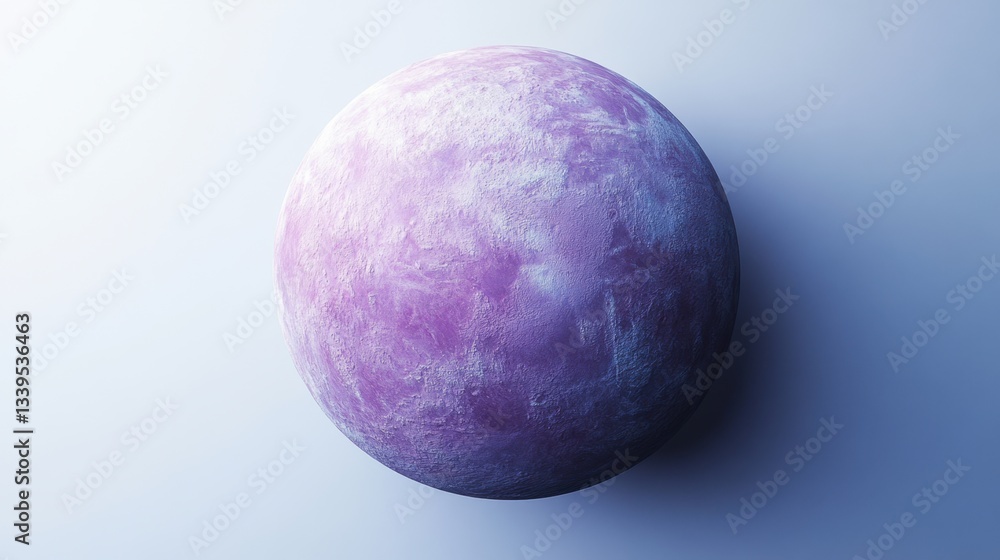 Poster abstract purple sphere with textured surface on light blue gradient background creating a modern and