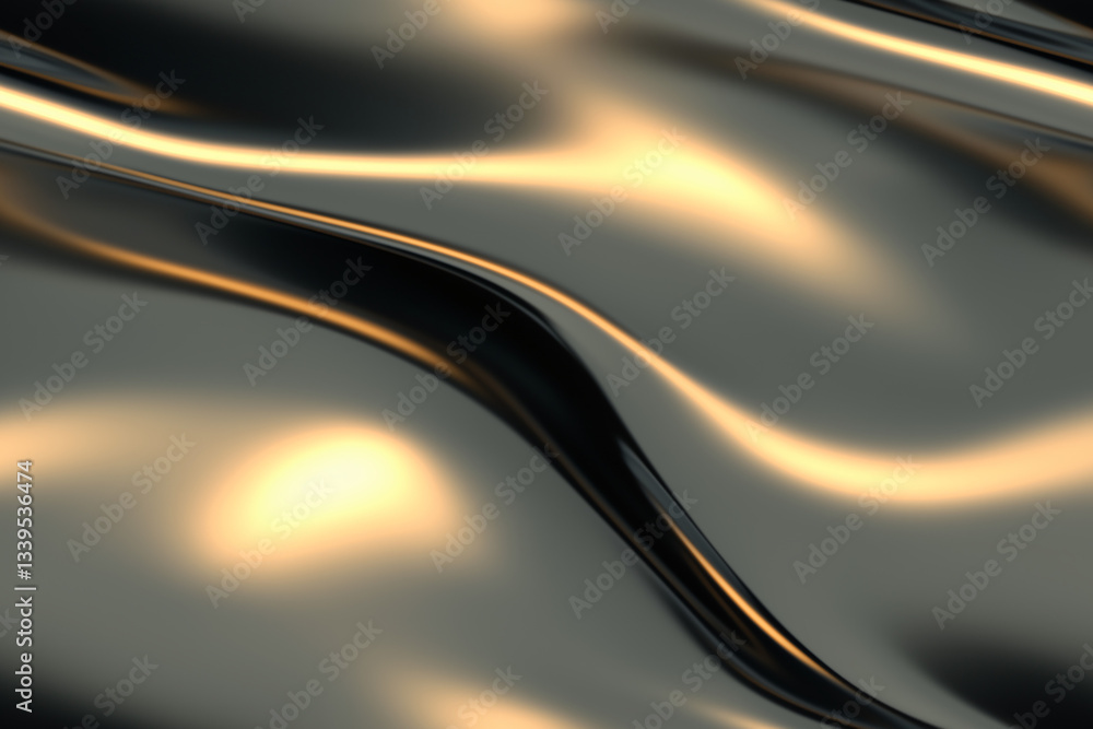 Poster metallic flow: this image displays an artistic representation of fluid metallic wave, with its refle