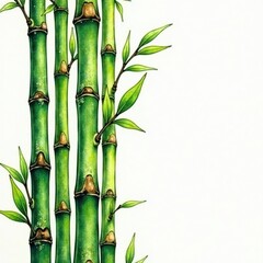 Naklejka premium Intricate black line drawing of bamboo stalks, showcasing nodes and leaves , sketch, peace, calm