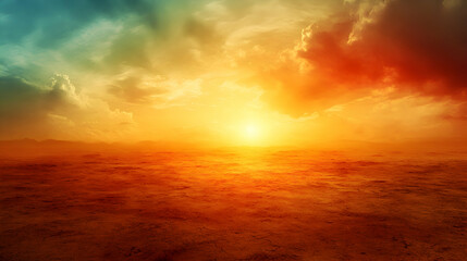 Fototapeta premium A glowing atmospheric phenomenon as sunlight refracts through desert dust, casting vibrant colors across the horizon