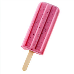 pink-coated popsicle on a wooden stick, Isolated on white Background.