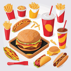 fastfood, fast, snack, food, meal, delicious, background, lunch, dinner, fat, american, burger, unhealthy, restaurant, meat, isolated, junk, menu, cheeseburger, tasty, set, hamburger, sandwich, cuisin