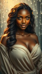Fototapeta premium A breathtaking portrait of a beautiful goddess with rich brown skin and a voluptuous figure