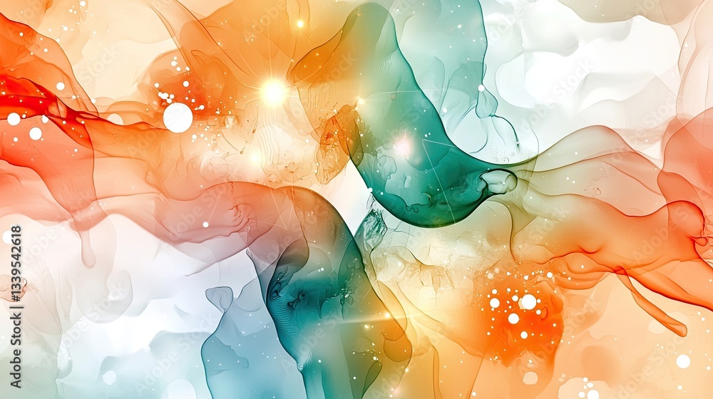 Poster a stunning colorful gradient with abstract splashes and soft glowing effects.