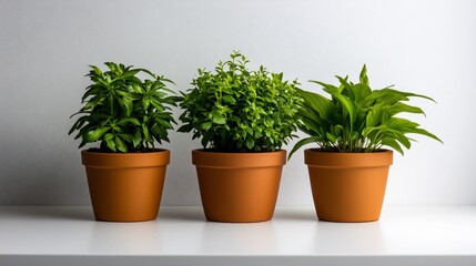 Obraz premium Three potted plants showcasing indoor gardening and botanical home decor