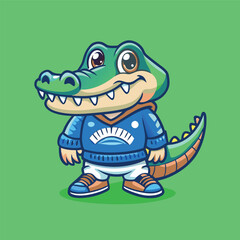 Obraz premium Adorable Cartoon Crocodile Mascot Vector Illustration for Logo Design