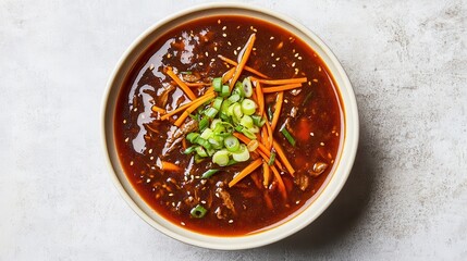 Vibrant Peking Soup Bowl with Fresh Ingredients and Warm Lighting