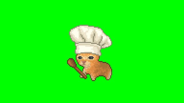 Chef cat, pixel art meme animation 