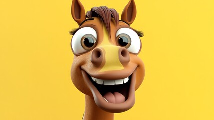 Obraz premium A friendly cartoon horse smiling widely with large expressive eyes