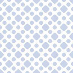 Vector abstract seamless pattern. Blue and white geometric texture with rounded shapes, circles, squares, polka dots. Simple minimal background. Elegant repeating design for decor, wallpaper, textile