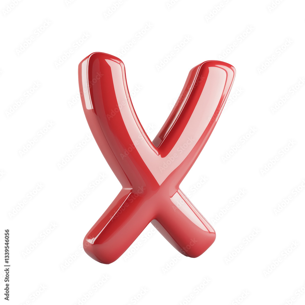 Poster checkmark shaped red x symbol with glossy finish and smooth surface isolated