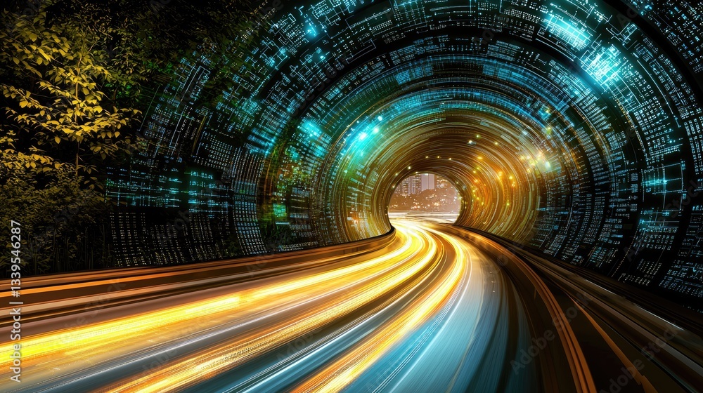 Aufkleber abstract visualization of data transfer on a fast-moving digital road.