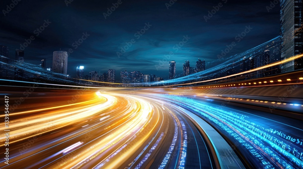 Aufkleber abstract visualization of data transfer on a fast-moving digital road.