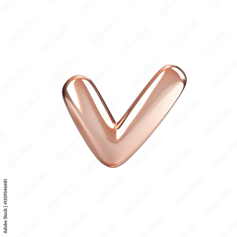 Poster checkmark symbol with shiny metallic finish showing smooth and reflective surface detail