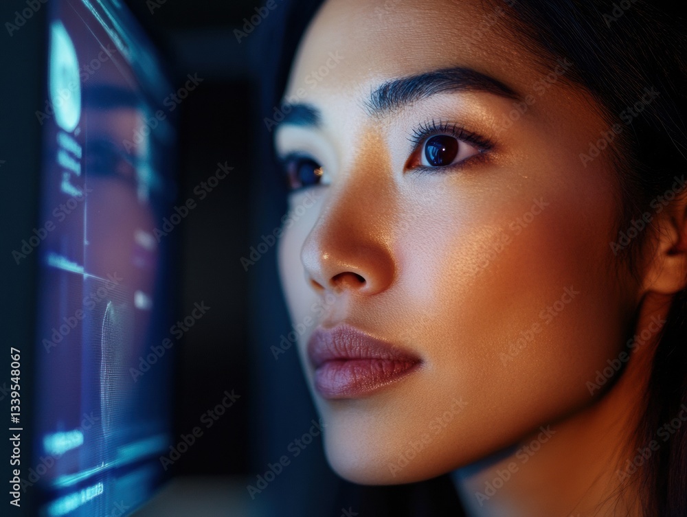 Poster Futuristic Digital Identity Verification Next-Gen Biometric Authentication with Sleek AI-Powered Facial Recognition for Enterprise Cybersecurity and Professional Workflow Optimization