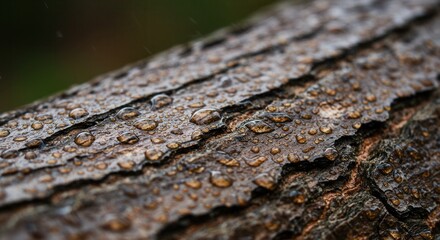 Raindrops on Tree Bark Close Up Texture After Rain Shower