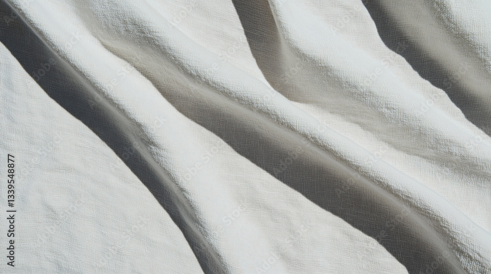 Poster textured textile elegance: the interplay of light and shadow dances across the soft folds of a crisp