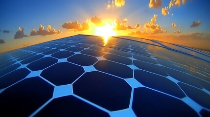 Solar panel under sunset skies, generating power
