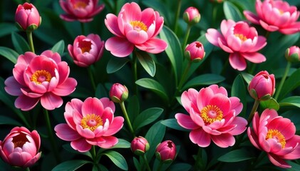 Obraz premium Bold peony blooms, lush greenery, endless repeat, graphics, seamless, wallpaper