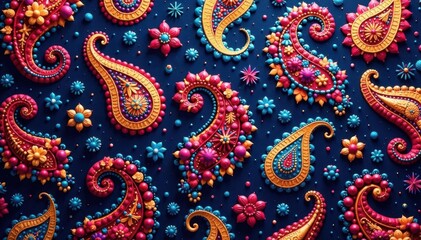 Intricate paisley pattern in rich jewel tones , curve, design, decoration