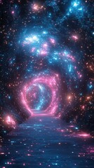 Obraz premium Captivating Journey Through a Cosmic Tunnel of Vibrant Pink and Blue Light in a Starry Night Scene