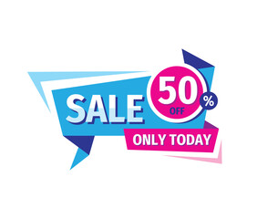 Sale 50% off - concept banner vector illustration. Abstract discount percent promotion layout on white background. Only today. Design elements. 