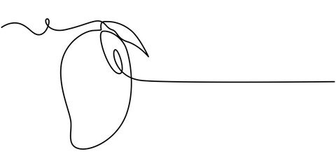 Mango vector illustration. One line drawing art color illustration with lettering organic mango, Ripe Mango drawn with one line. Tropical fruit in a minimalist modern style. Sweet delicious exotic.
