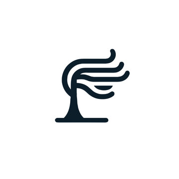 Vector illustration of a tree bending in the wind on a transparent background for weather, nature resilience, and storm concepts