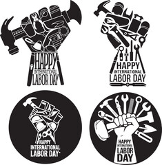 Happy International Labor Day T-Shirt Design Silhouette Vector Illustration Art-3