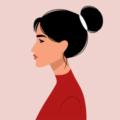 woman profile in red sweater, vector illustration