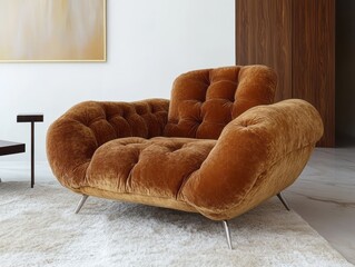 Luxurious velvet tufted armchair displayed in a modern interior setting