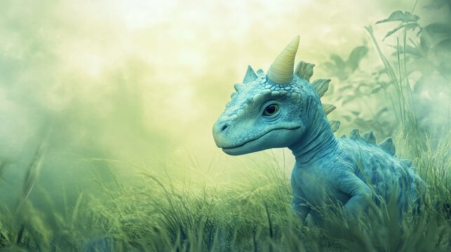 Space Pastel Blue Perspective Einiosaurus Ancient Valley